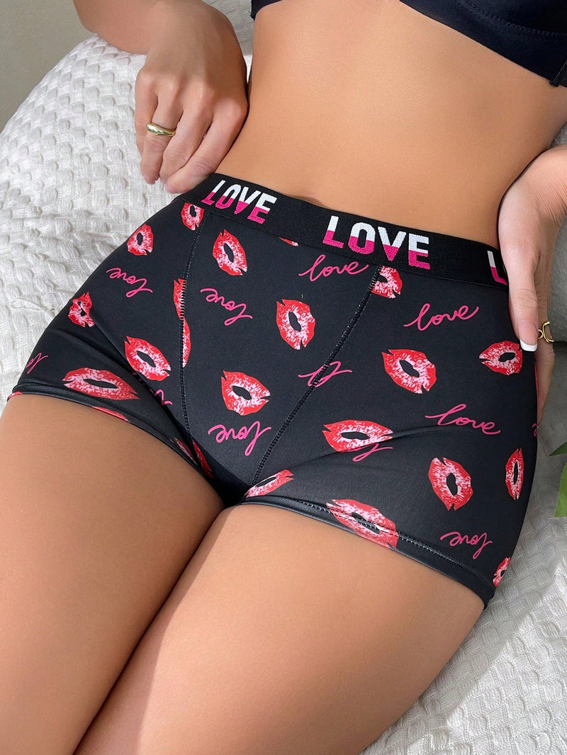 Boxer Briefs impresos con labios y letras divertidas unicos para mujeres