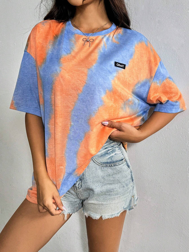 Mujeres verano casual camiseta de manga corta tenida enlazada con colores llamativos