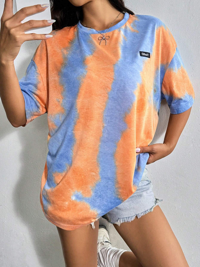 Mujeres verano casual camiseta de manga corta tenida enlazada con colores llamativos