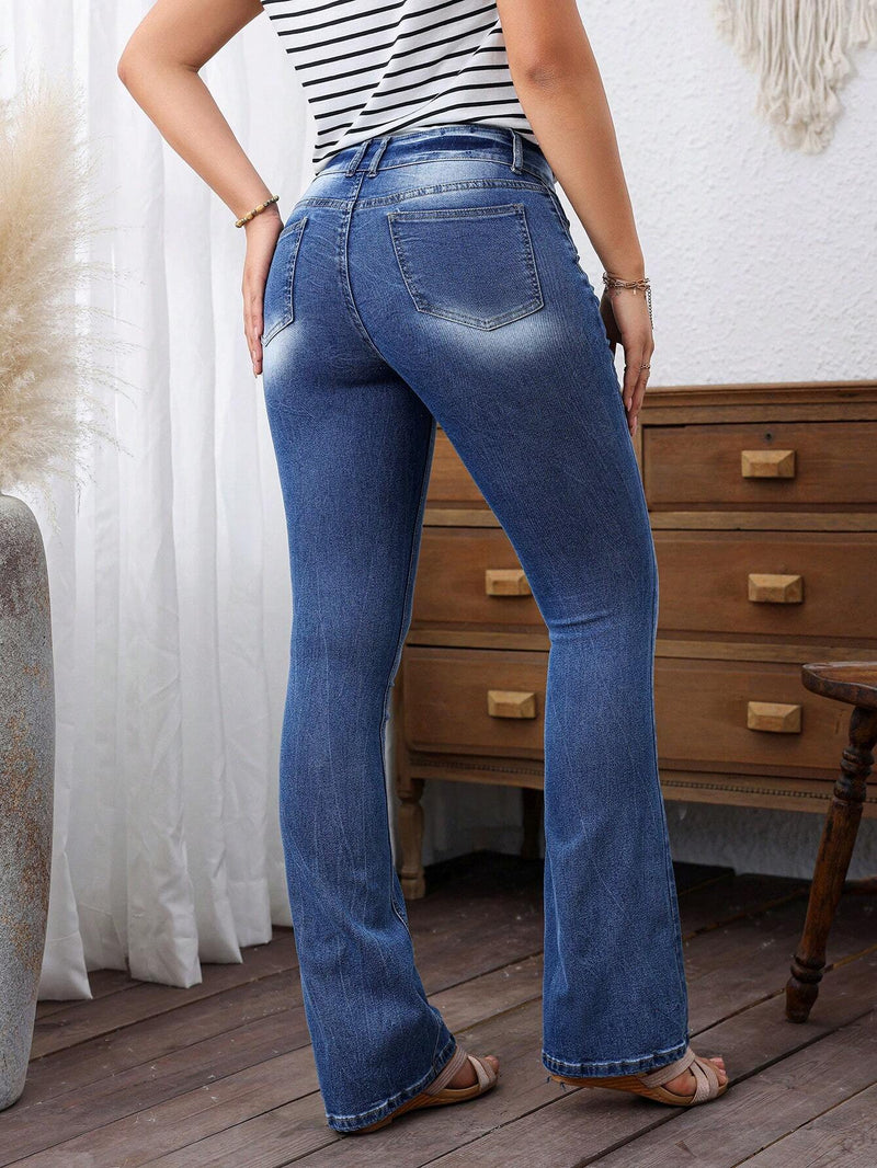 LUNE Jeans acampanados simples y elegantes para mujer con bolsillos