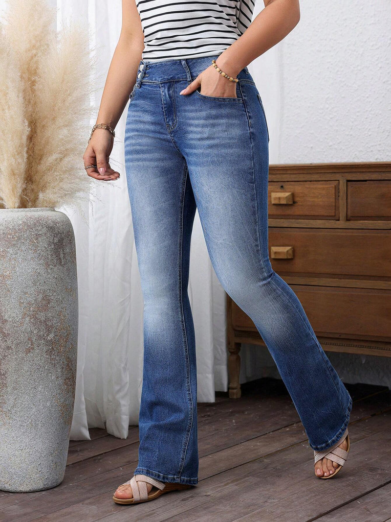 LUNE Jeans acampanados simples y elegantes para mujer con bolsillos