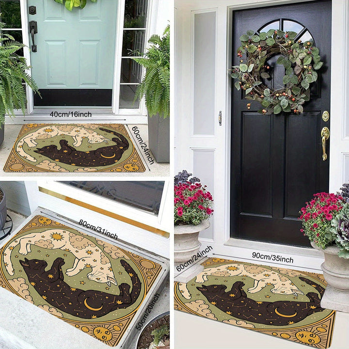 Alfombra de puerta temática de gato de franela suave para PC, alfombrilla de piso de poliéster suave, adecuada para tapetes ligeros en cocinas, dormitorios, comedores y oficinas en casa