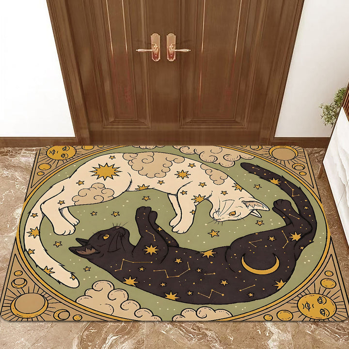 Alfombra de puerta temática de gato de franela suave para PC, alfombrilla de piso de poliéster suave, adecuada para tapetes ligeros en cocinas, dormitorios, comedores y oficinas en casa
