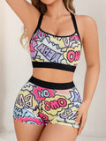Eraneu Conjunto de 2 piezas de sujetador inalambrico y top deportivo de seda de leche para mujeres con estampado