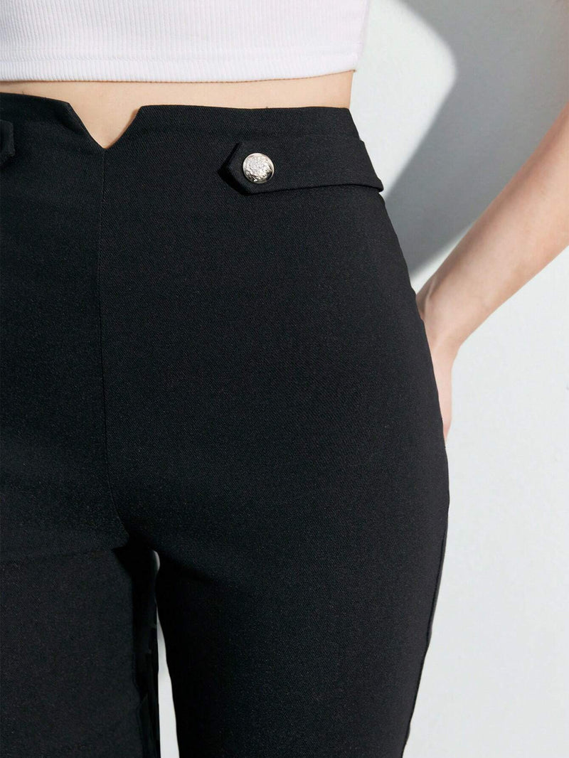 BIZwear Pantalones Casuales Solidos De Color Para Mujer Con Dobladillo Dividido