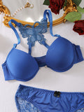 Conjunto de lenceria de mariposa bordada Bra push up y braguita semi-transparente para mujer - Encaje contrastante, ajuste comodo, realza las curvas