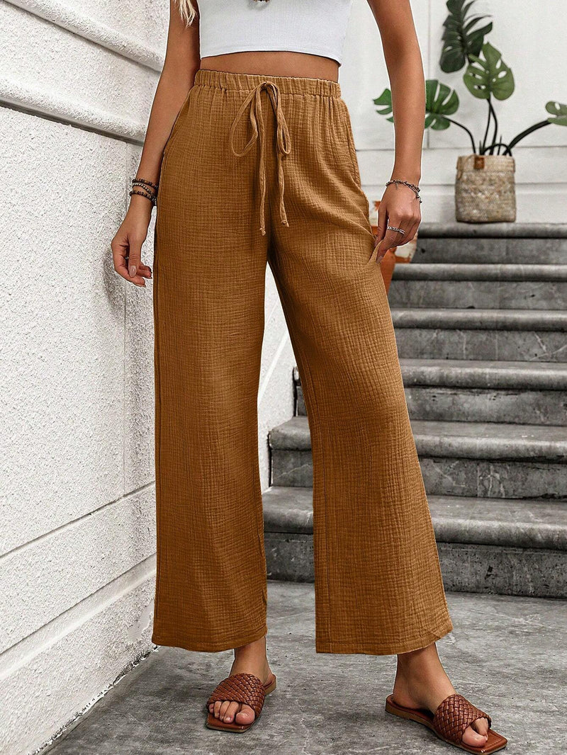 NEW  LUNE Pantalones casuales simples con cordon para mujer en unicolor