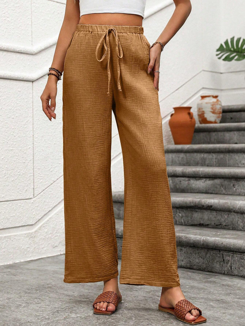 NEW  LUNE Pantalones casuales simples con cordon para mujer en unicolor