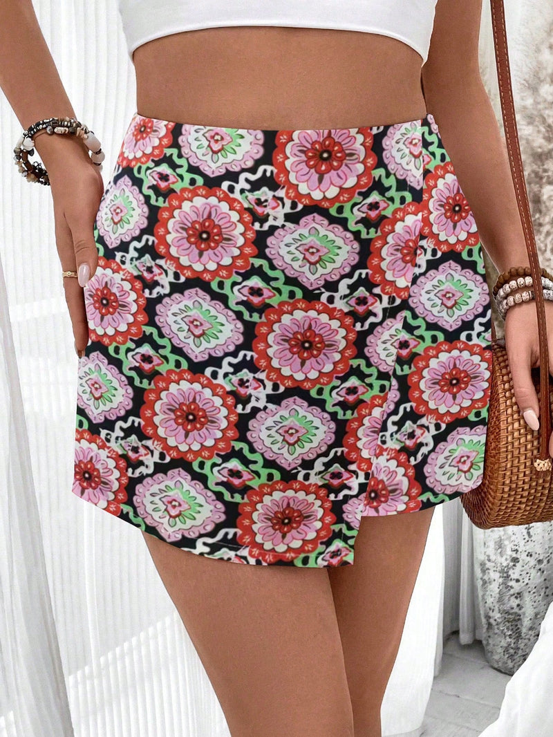 VCAY Mujeres Vintage Casual Skort de estampado total