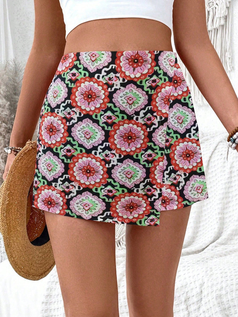 VCAY Mujeres Vintage Casual Skort de estampado total