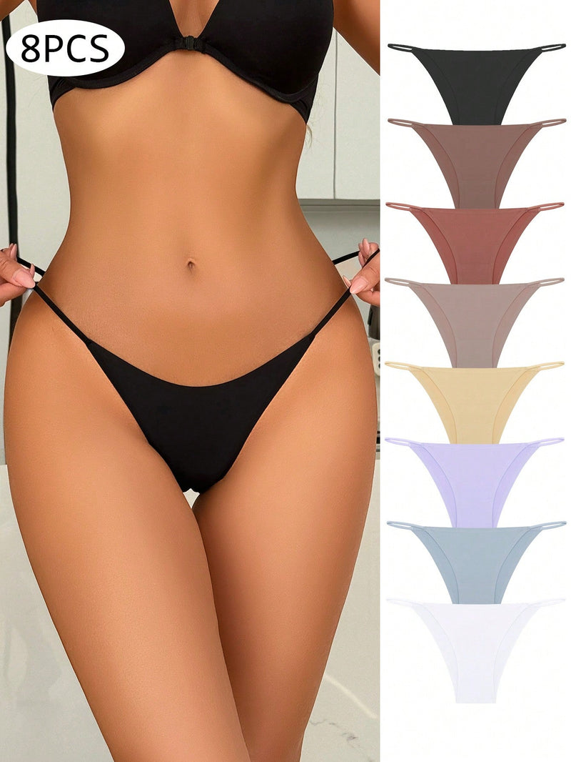 Conjunto de 8 tangas sexys triangulares para mujeres, de cintura baja y ultra delgadas sin rastro