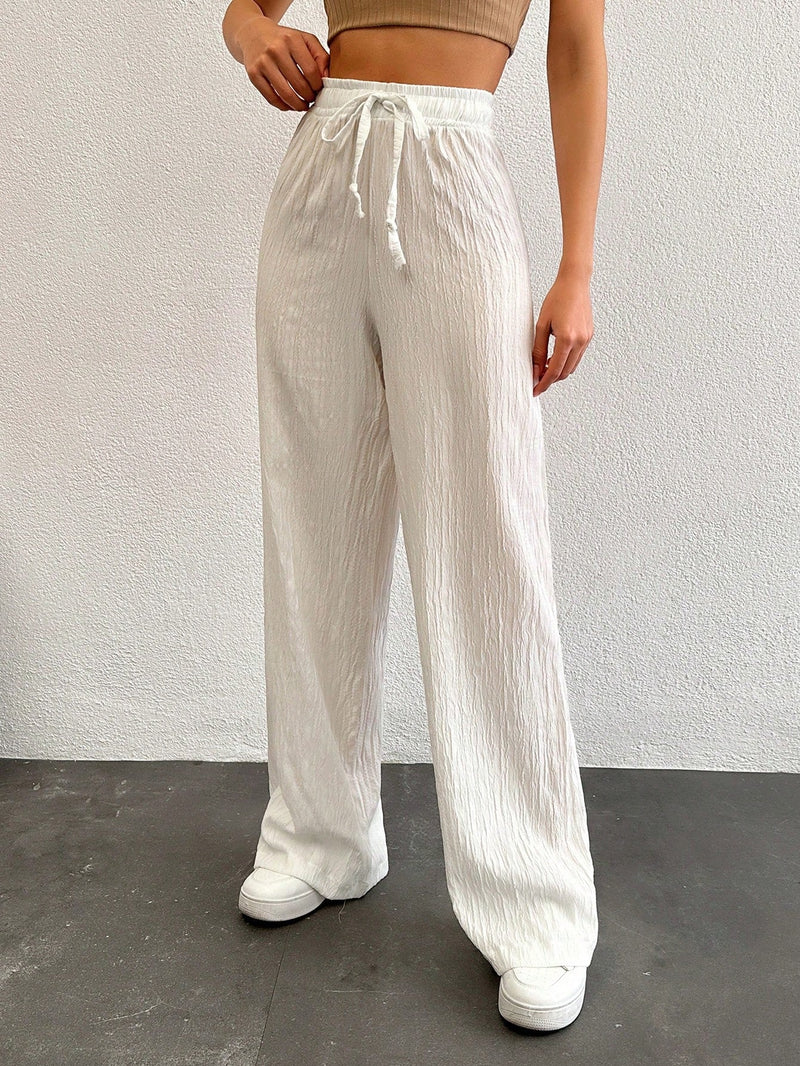 Tall pantalones largos de unicolor con cintura larga y cordon para mujeres altas