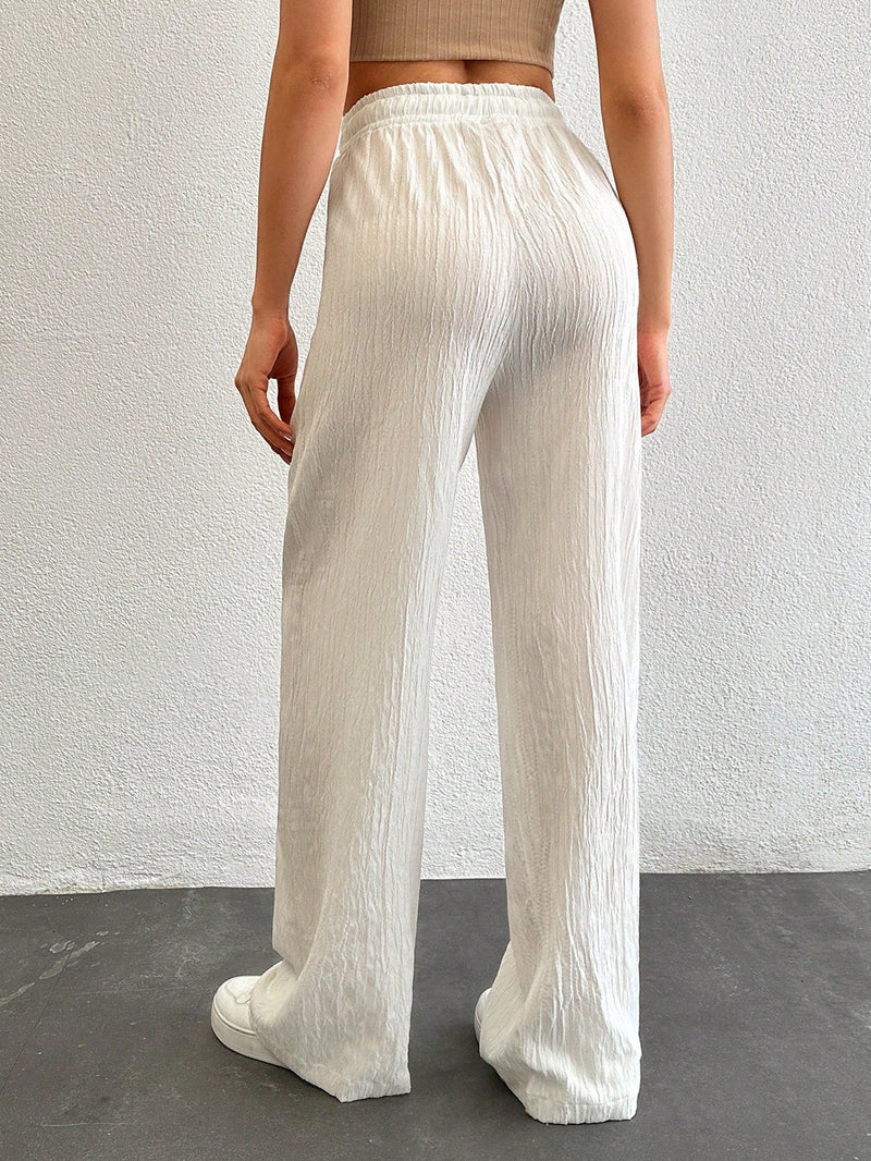 Tall pantalones largos de unicolor con cintura larga y cordon para mujeres altas