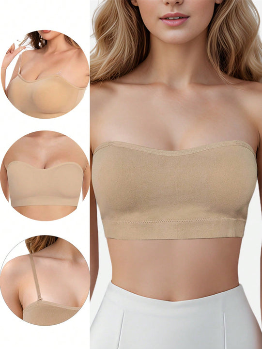 Sujetadores sin tirantes para mujer, sosten acolchado bandeau, comodo, inalambrico, sin costuras, con correas y parte superior de tubo