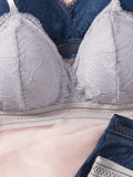 Conjunto de ropa interior de sujetador inalambrico de encaje de flores comodo para mujeres, 2 juegos