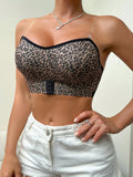 Sujetador sin tirantes para mujer con estampado de leopardo y hebilla frontal con tiras transparentes removibles