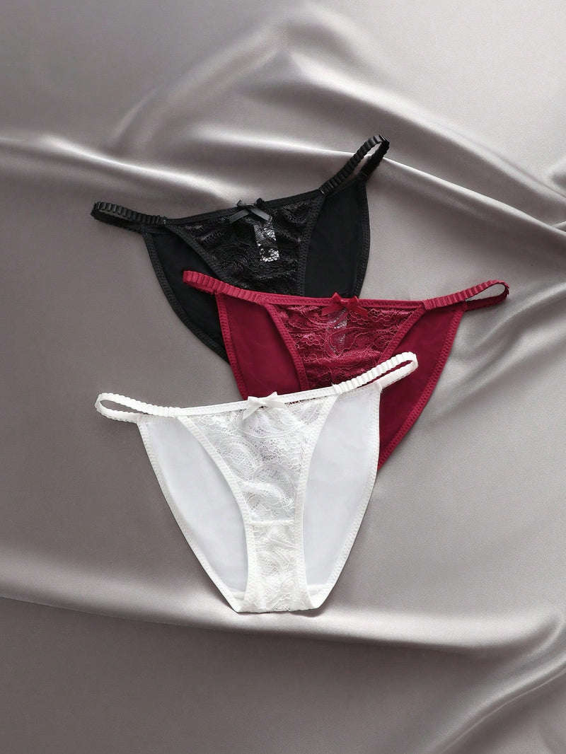 NEW Mujeres Panties de triangulo de unicolor con Decoracion de encaje (Paquete de 3)