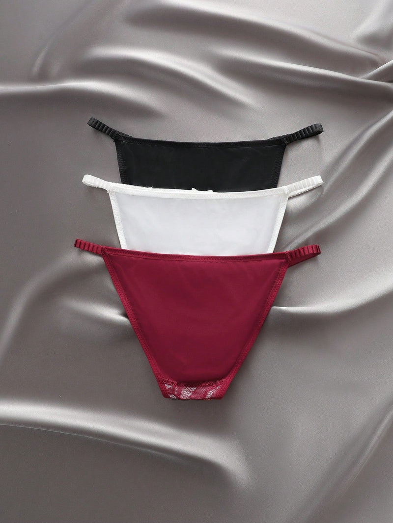 NEW Mujeres Panties de triangulo de unicolor con Decoracion de encaje (Paquete de 3)