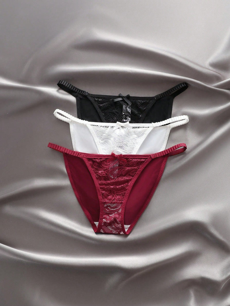 NEW Mujeres Panties de triangulo de unicolor con Decoracion de encaje (Paquete de 3)