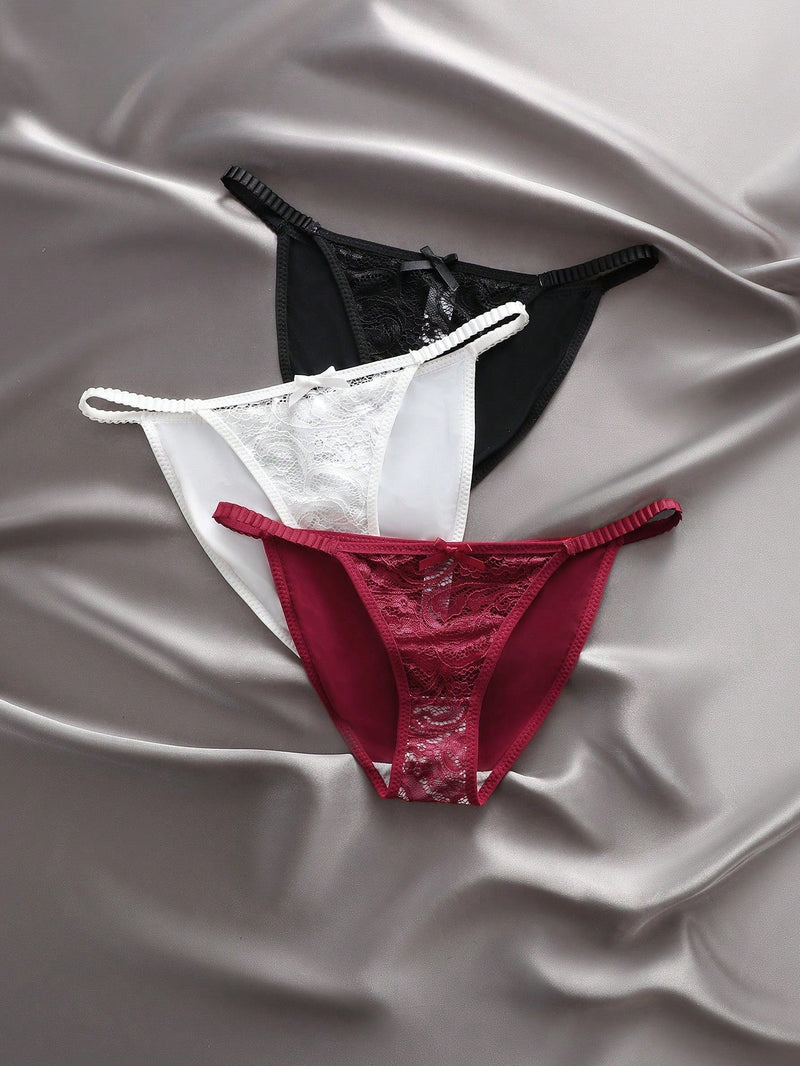 NEW Mujeres Panties de triangulo de unicolor con Decoracion de encaje (Paquete de 3)