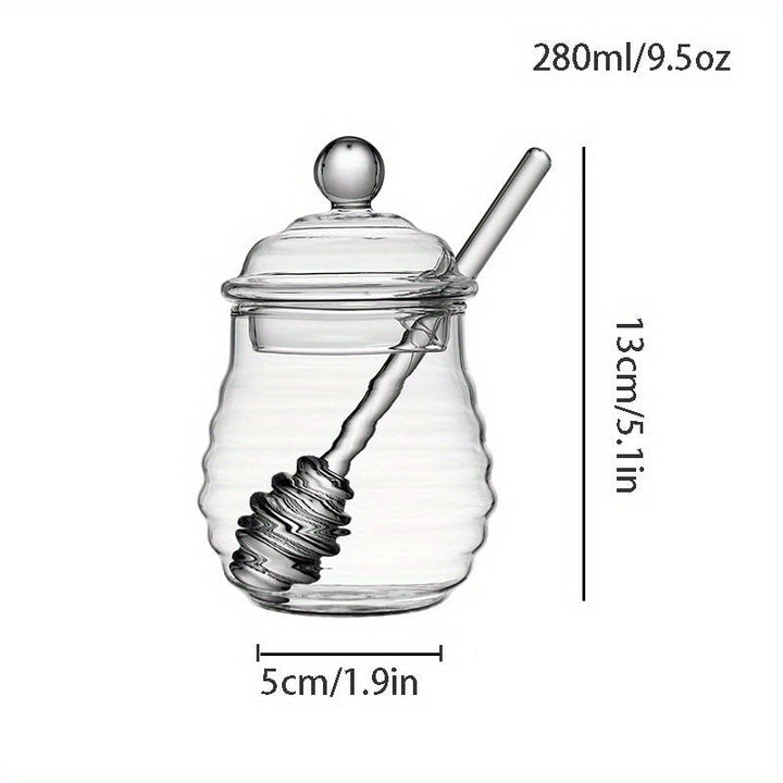 Un Tarro de Miel con Varilla para Mezclar, Embalaje Perlado, No Fácil de Romper, Multifuncional en Un Solo Recipiente, Tarro para Hojas de Té, Tarro Retro para Azúcar en Cubitos, Tarro para Almacenamiento de Cereales Domésticos, Tarro para Té de Flores,