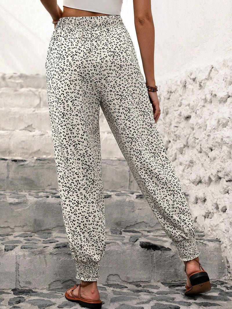 NEW  LUNE Pantalones Jogger Casuales con Estampado de Leopardo y Cordon para Mujer