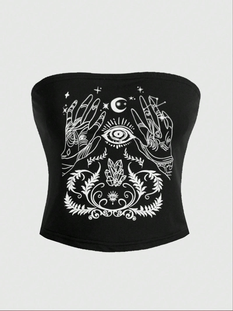 ROMWE Goth Top de tubo con estampado de ojos y manos para mujer