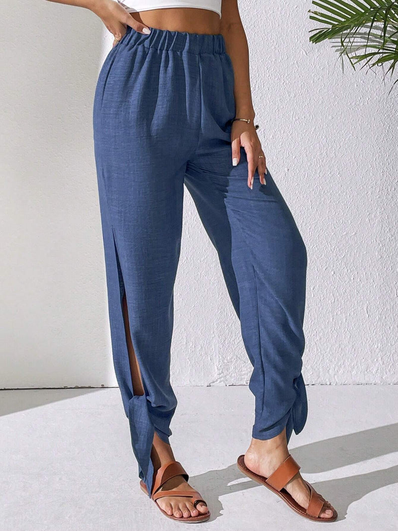 JORESS Pantalones largos holgados de verano para mujer con cintura ajustable y bajo confeccionado en tonos solidos de moda