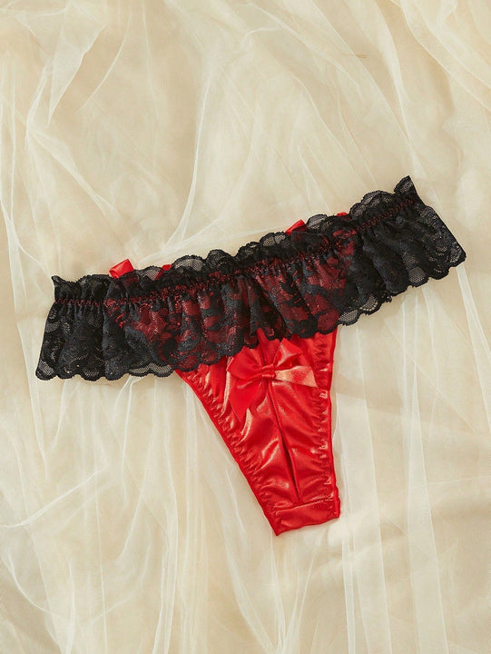 Mujeres Sexy Encaje Abierto Entrepierna Bragas Con Decoracion De Lazo A La Moda