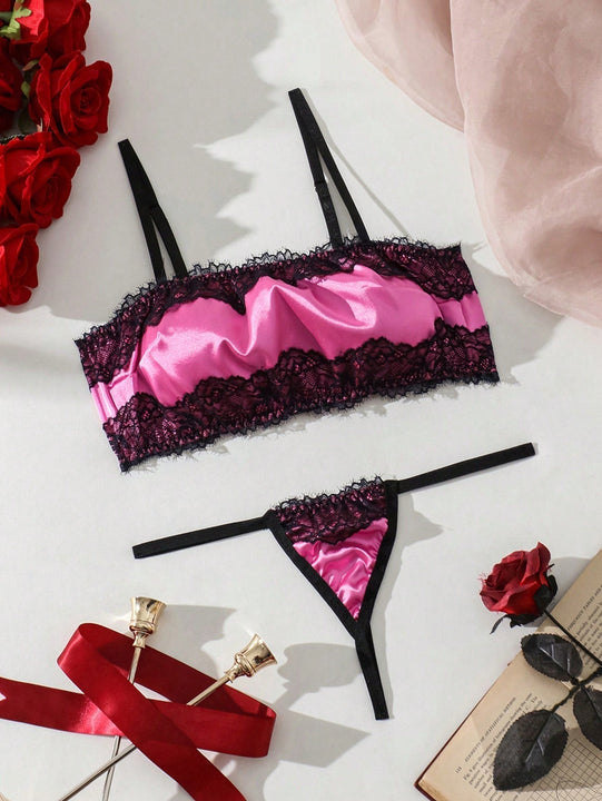 Conjunto De Lenceria De Encaje De Patchwork Para Mujeres