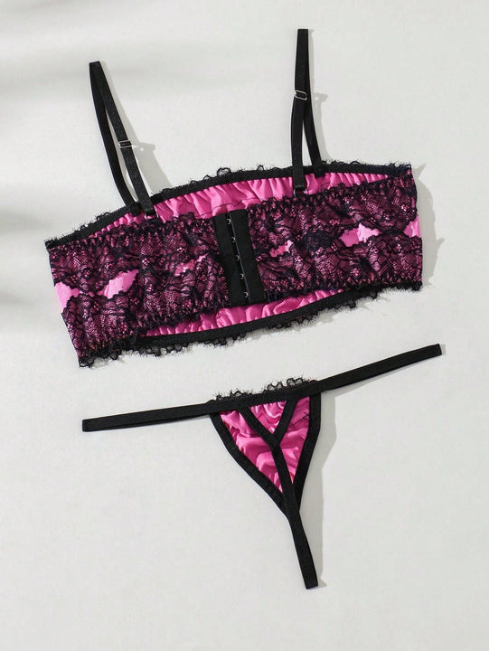 Conjunto De Lenceria De Encaje De Patchwork Para Mujeres