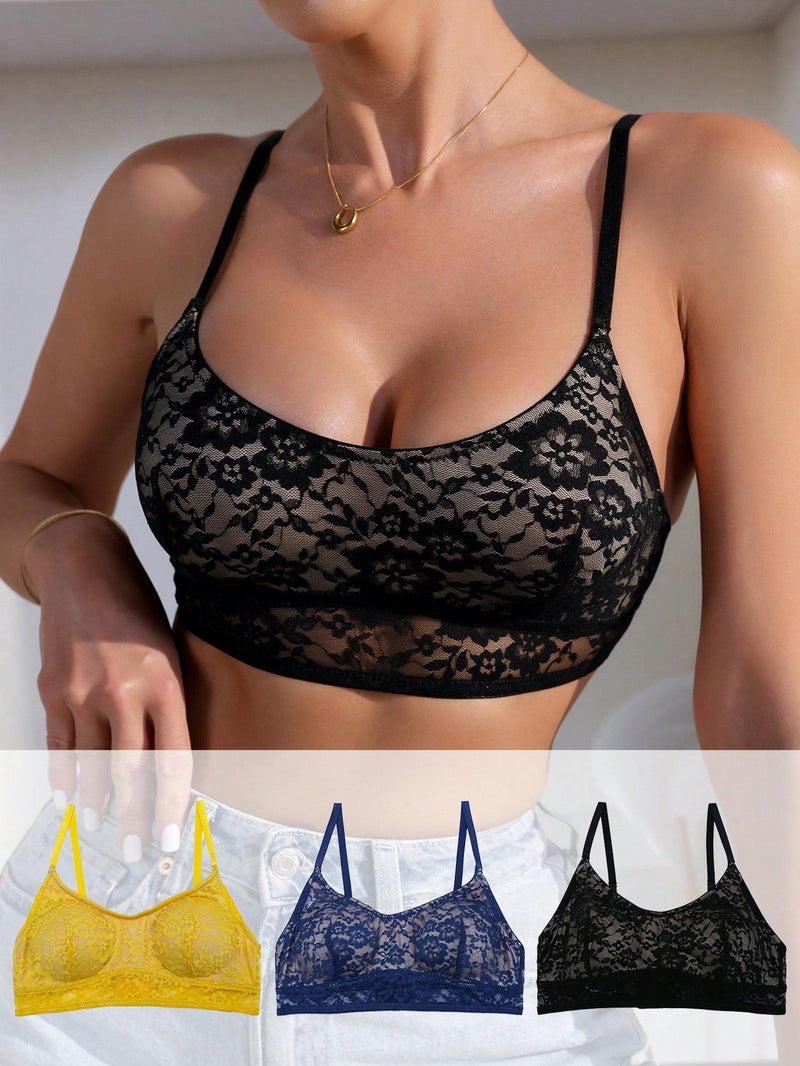 Brasier sexy de encaje de unicolor para mujer