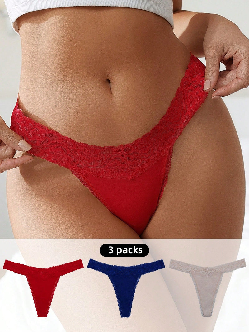 Mujeres Panties con tiras de encaje Diario Simple en unicolor (conjunto de 3)