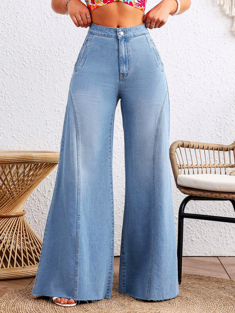 VCAY Jeans de pierna ancha para mujeres con bolsillos para uso casual diario