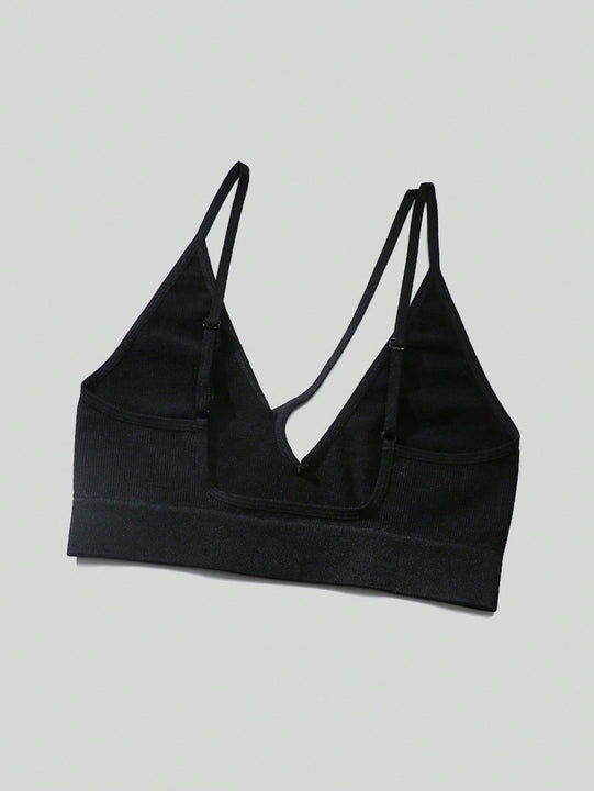 Sujetador sin costuras sexy para mujer, sin relleno, negro, correas delgadas, chaleco deportivo/fitness/yoga, soporte de espalda