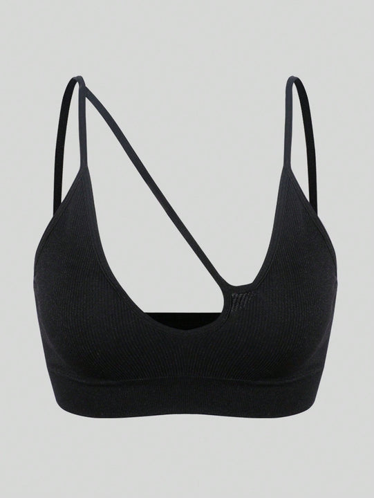 Sujetador sin costuras sexy para mujer, sin relleno, negro, correas delgadas, chaleco deportivo/fitness/yoga, soporte de espalda