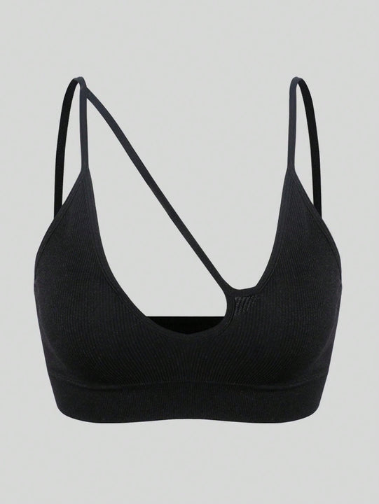 Sujetador sin costuras sexy para mujer, sin relleno, negro, correas delgadas, chaleco deportivo/fitness/yoga, soporte de espalda