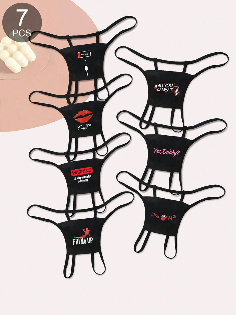 Conjunto de 7 tangas sexys para mujeres con estampado y abertura en la entrepierna