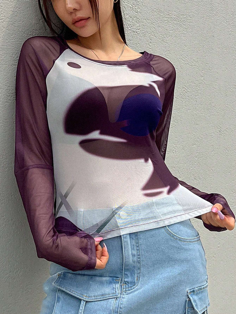 DAZY Top corto para mujeres con impresion irregular y ajuste delgado perspectiva