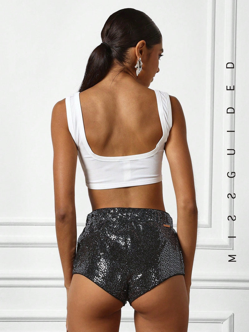 MISSGUIDED Minishort de lentejuelas ajustado