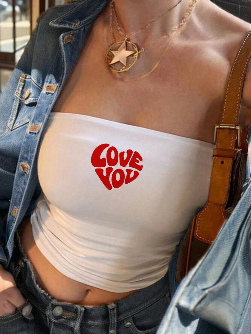 EZwear Top blanco sin mangas con escote corazon y estampado de corazon Love You, perfecto para mujeres en verano