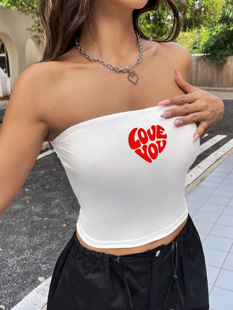 EZwear Top blanco sin mangas con escote corazon y estampado de corazon Love You, perfecto para mujeres en verano