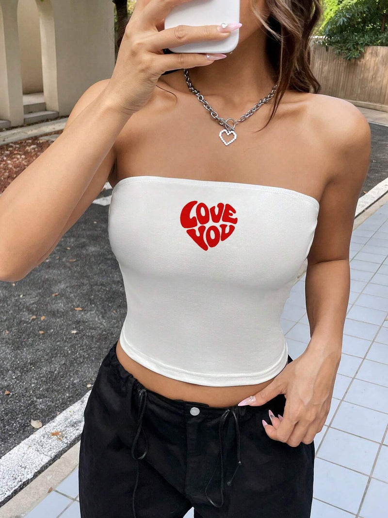 EZwear Top blanco sin mangas con escote corazon y estampado de corazon Love You, perfecto para mujeres en verano