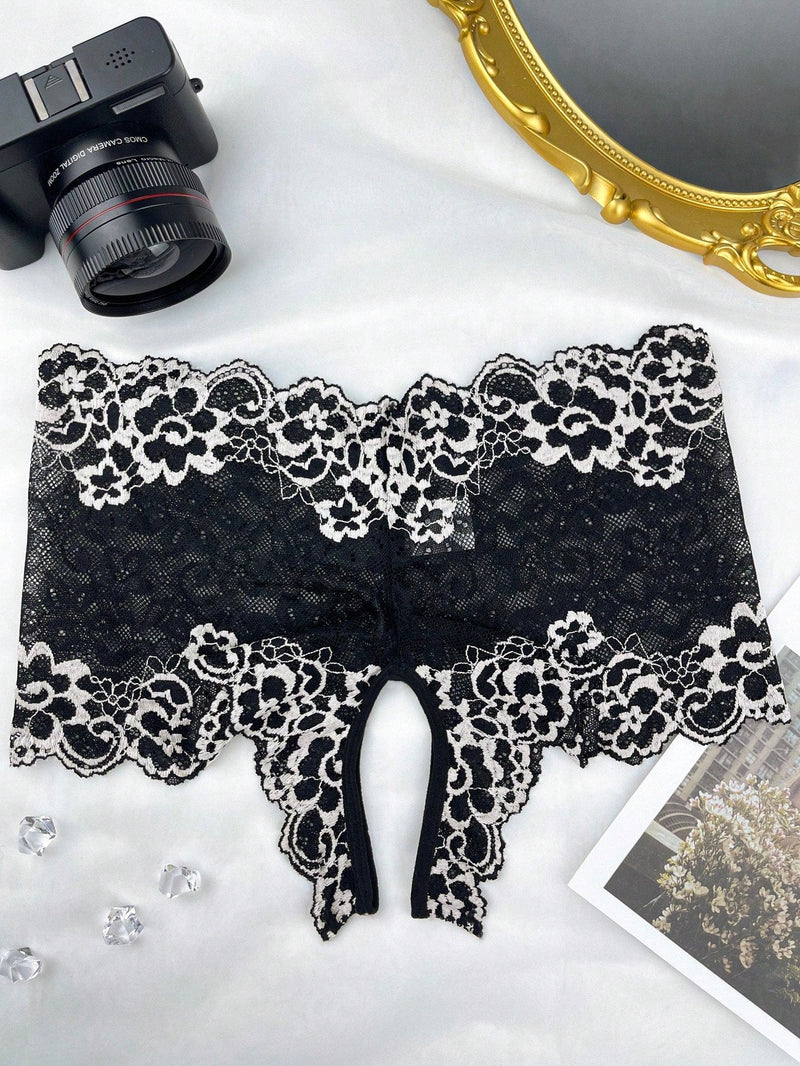 Panties de Encaje Sexy para Mujer con Entrepierna Abierta, Pieza Individual