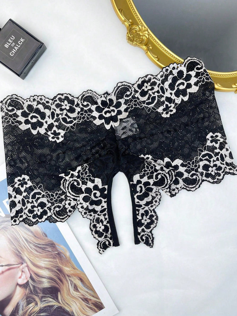 Panties de Encaje Sexy para Mujer con Entrepierna Abierta, Pieza Individual