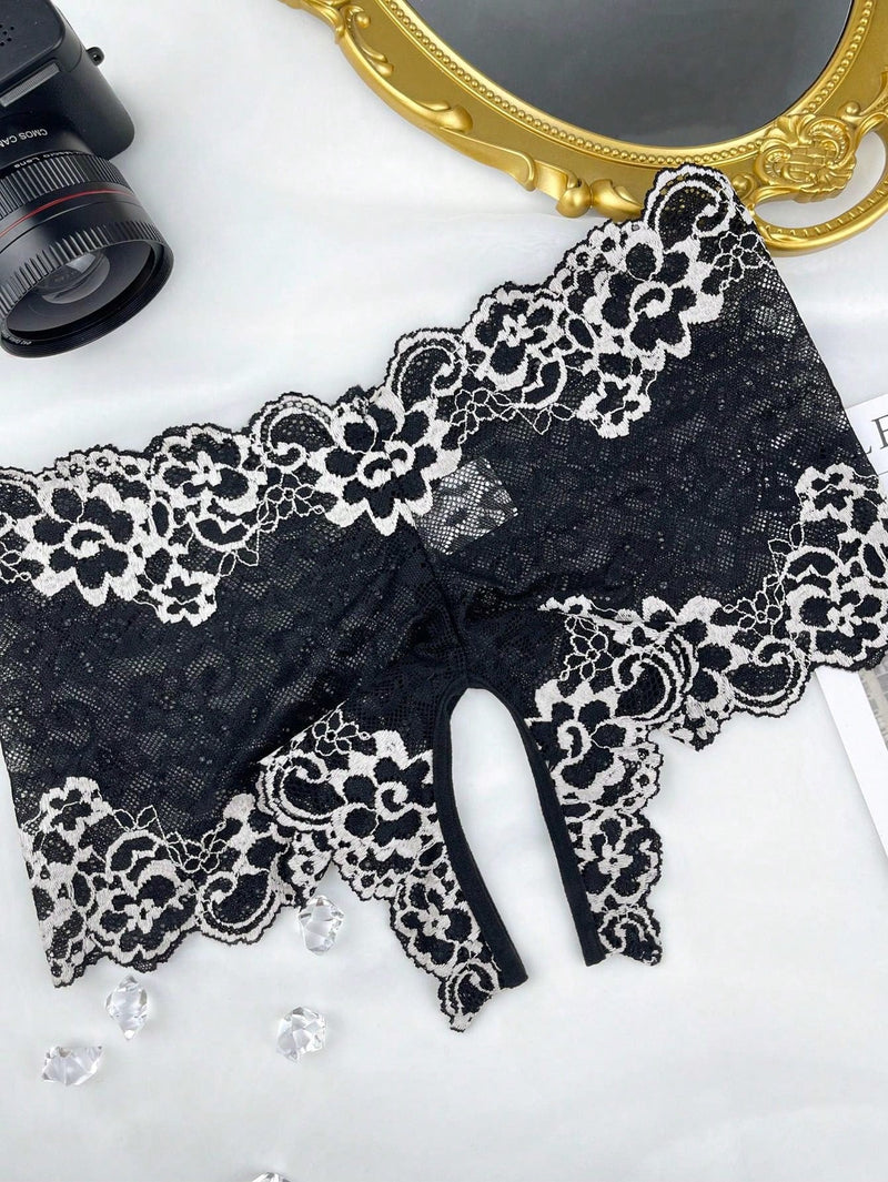 Panties de Encaje Sexy para Mujer con Entrepierna Abierta, Pieza Individual