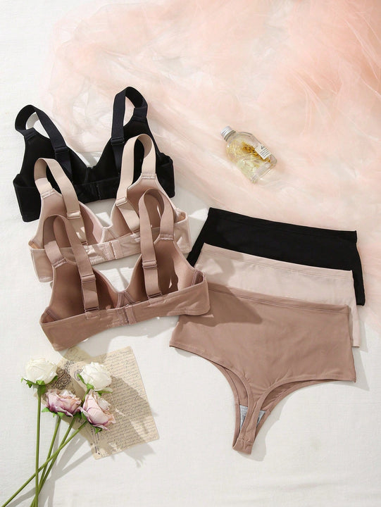Conjunto basico de 3 sujetadores push-up sin costuras con correas anchas comodas y suaves para uso casual