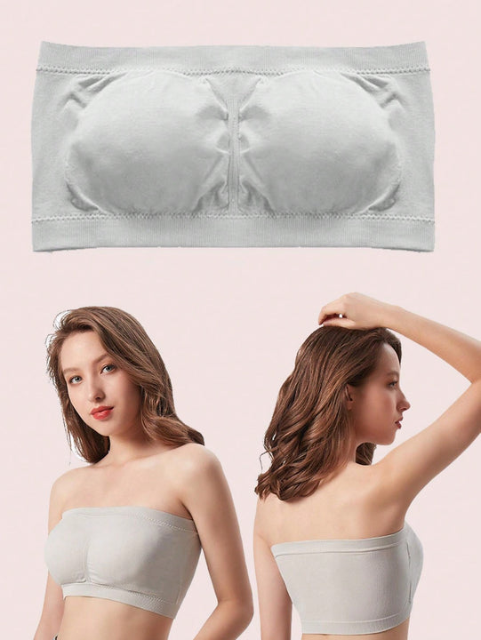 NEW Sujetador basico sin tirantes de doble capa para mujer con almohadilla para el pecho, sin alambre envuelto para evitar la exposicion de luz