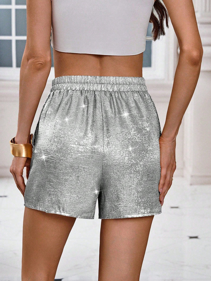 LUNE Shorts brillantes de linea A con hebilla y bolsillo para festivales de musica y uso casual, primavera y verano