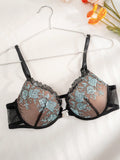 Sujetador tipo bralette con copas moldeadas con cierre frontal y encaje bordado para mujer